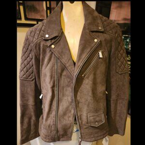 Leather/Suede Moto-Jacket - Size L - Brown - Quilted Stitching - BRAND NEW